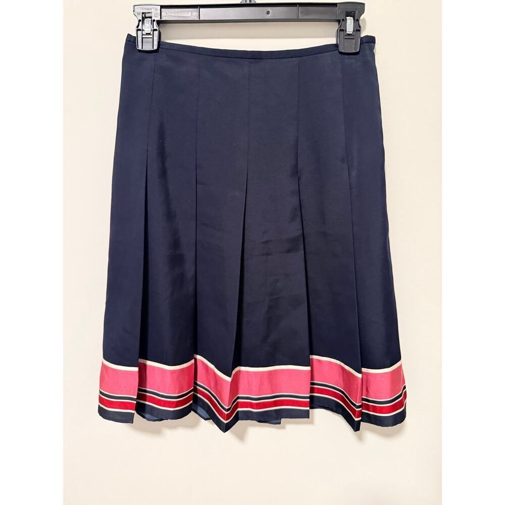 ICB Navy Pleated Skirt Stripe Hem Size 2 - Picture 4 of 6